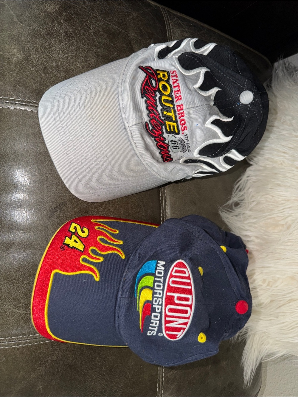 DuPont Motorsports & Route 66 Flame Baseball Caps - Gray, Navy, Red, Yellow